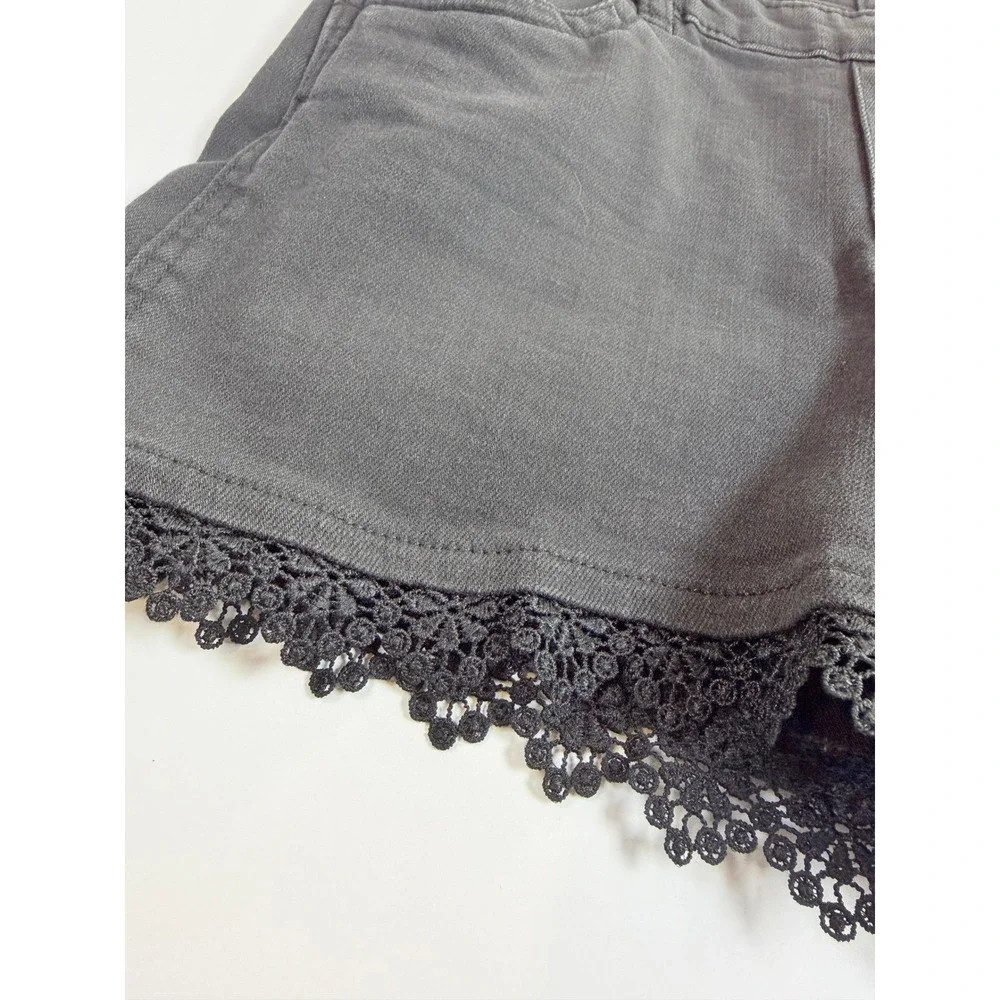OshKosh B'gosh Denim Shortalls Kids‎ 8 Black Lace Trim Bib Overalls